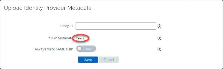 12. Select IDP Metadata file